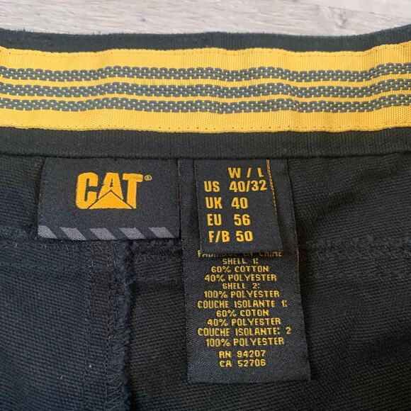Caterpillar Work Pants Black Utility Cargo Cotton 40x32 Cropped Carpentercore - Picture 10 of 10